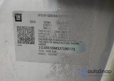 2018 Chevrolet Cruze Lt Auto из США, поврежденный, VIN 1G1BE5SM3J7190773